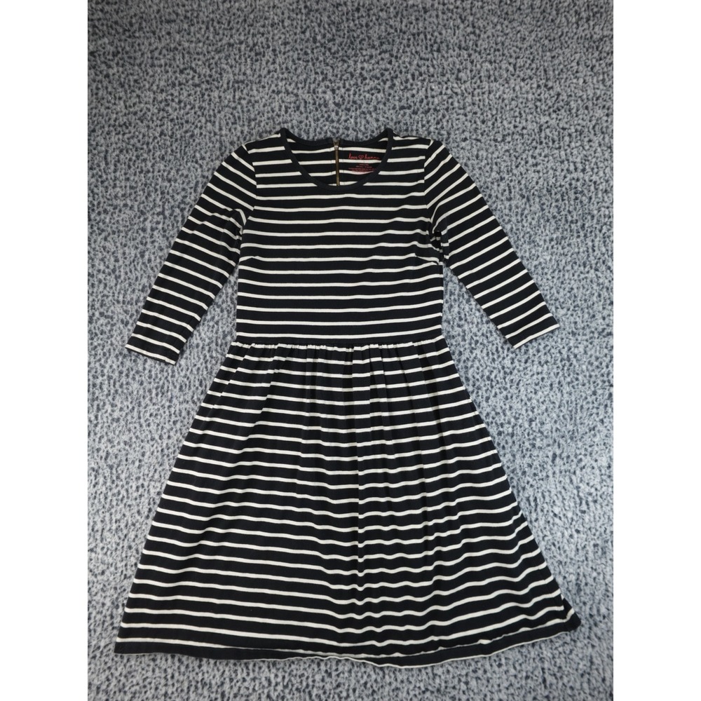 Hanna Andersson Love Hanna Striped Dress Womens S Black White Fit Flare Zip Back